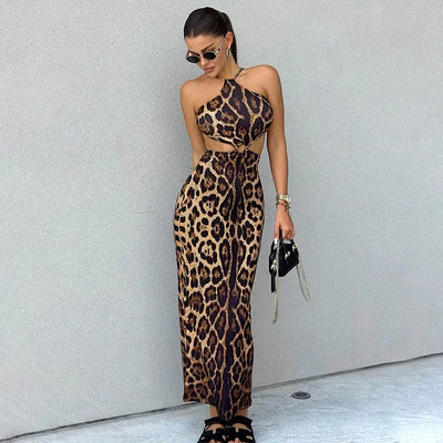 Laure ™ vestido cut out de leopardo