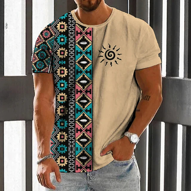 Camiseta con diseño azteca en contraste